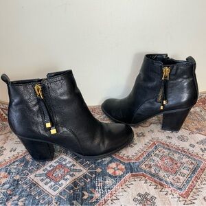 Franco Sarto Diana Black Leather Zip Ankle Boots